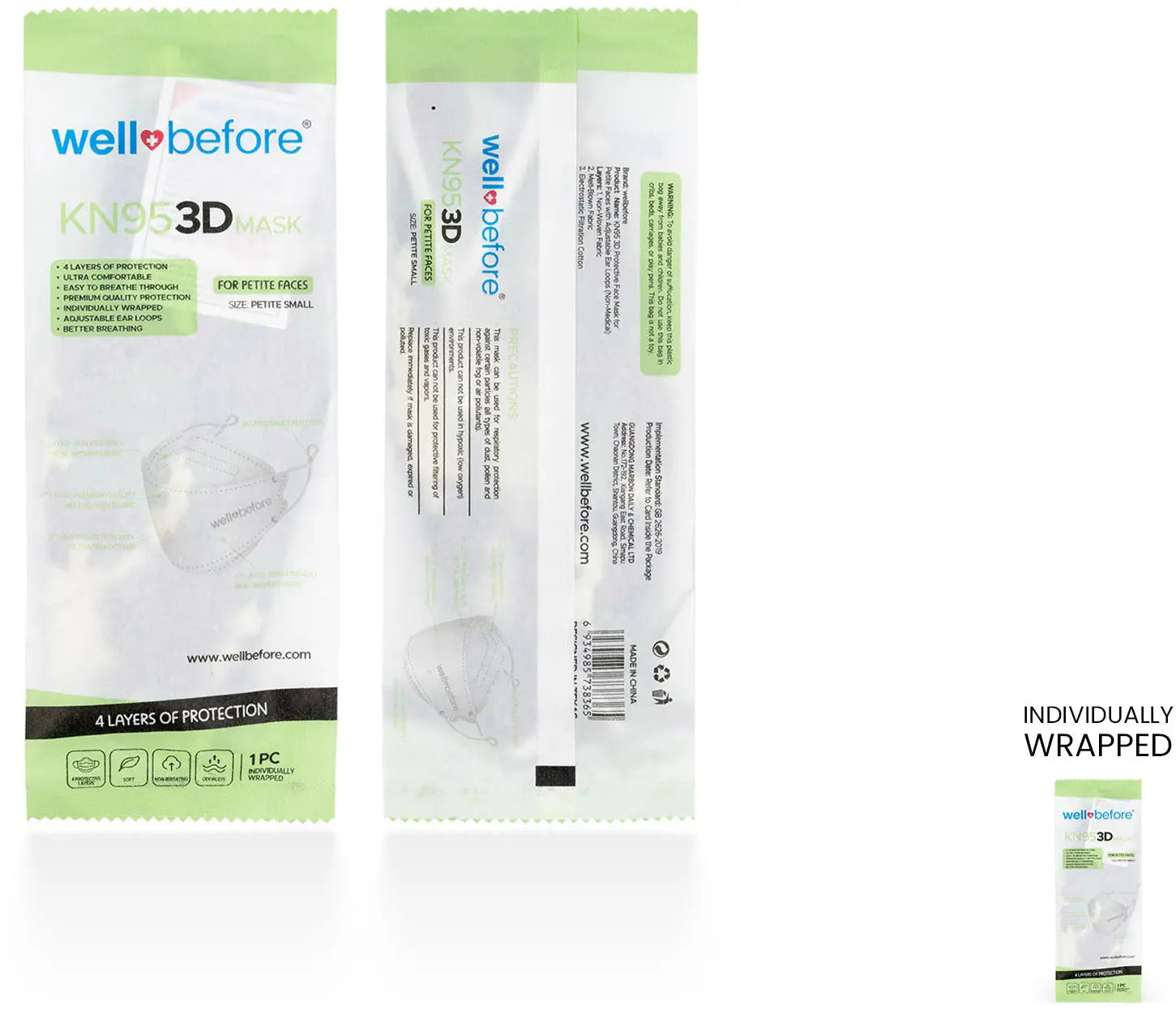 Kids KN95 3D Mask | Individually Wrapped, Elastic Ear Loops - Bag of 10