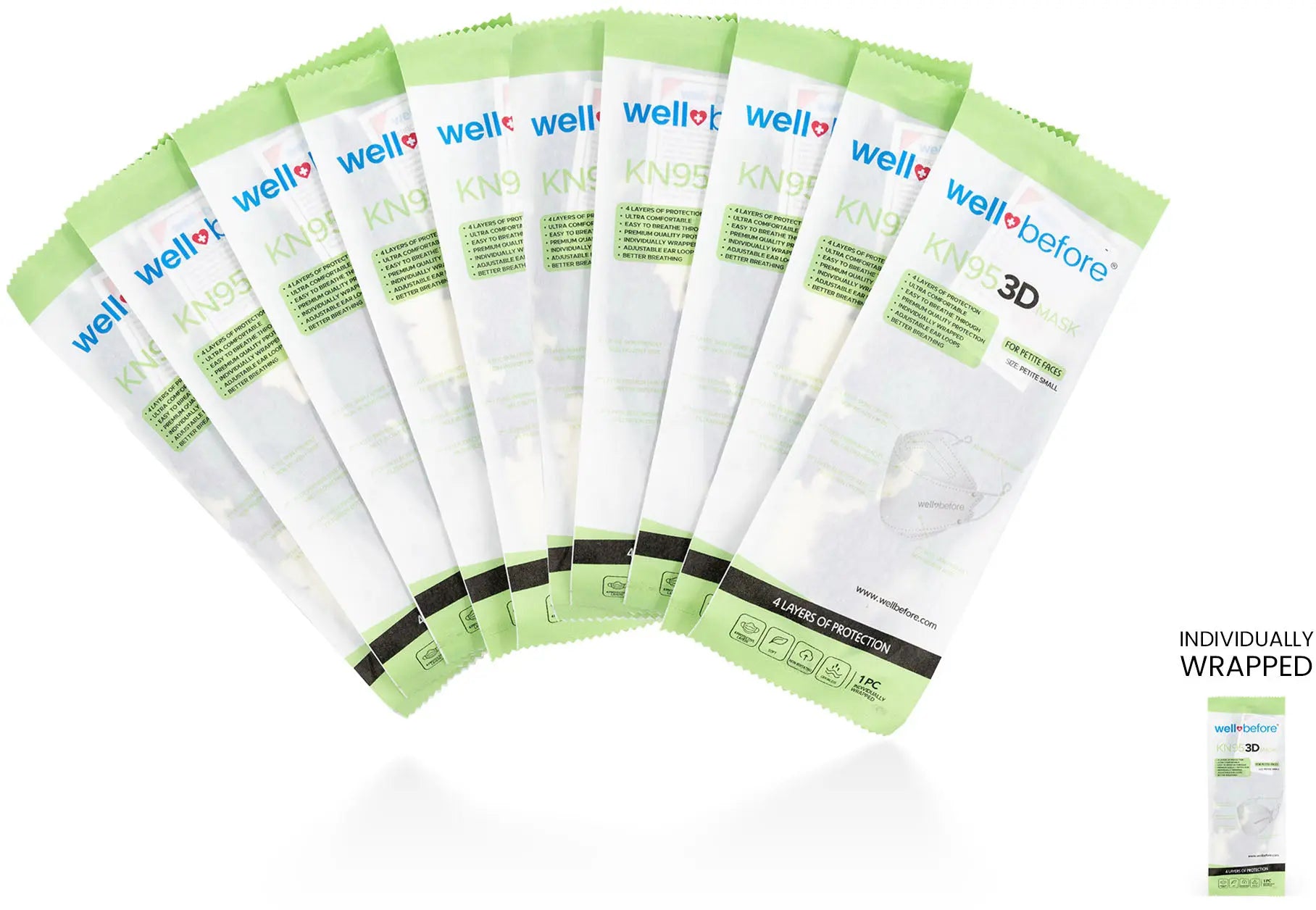 Kids KN95 3D Mask | Individually Wrapped, Elastic Ear Loops - Bag of 10