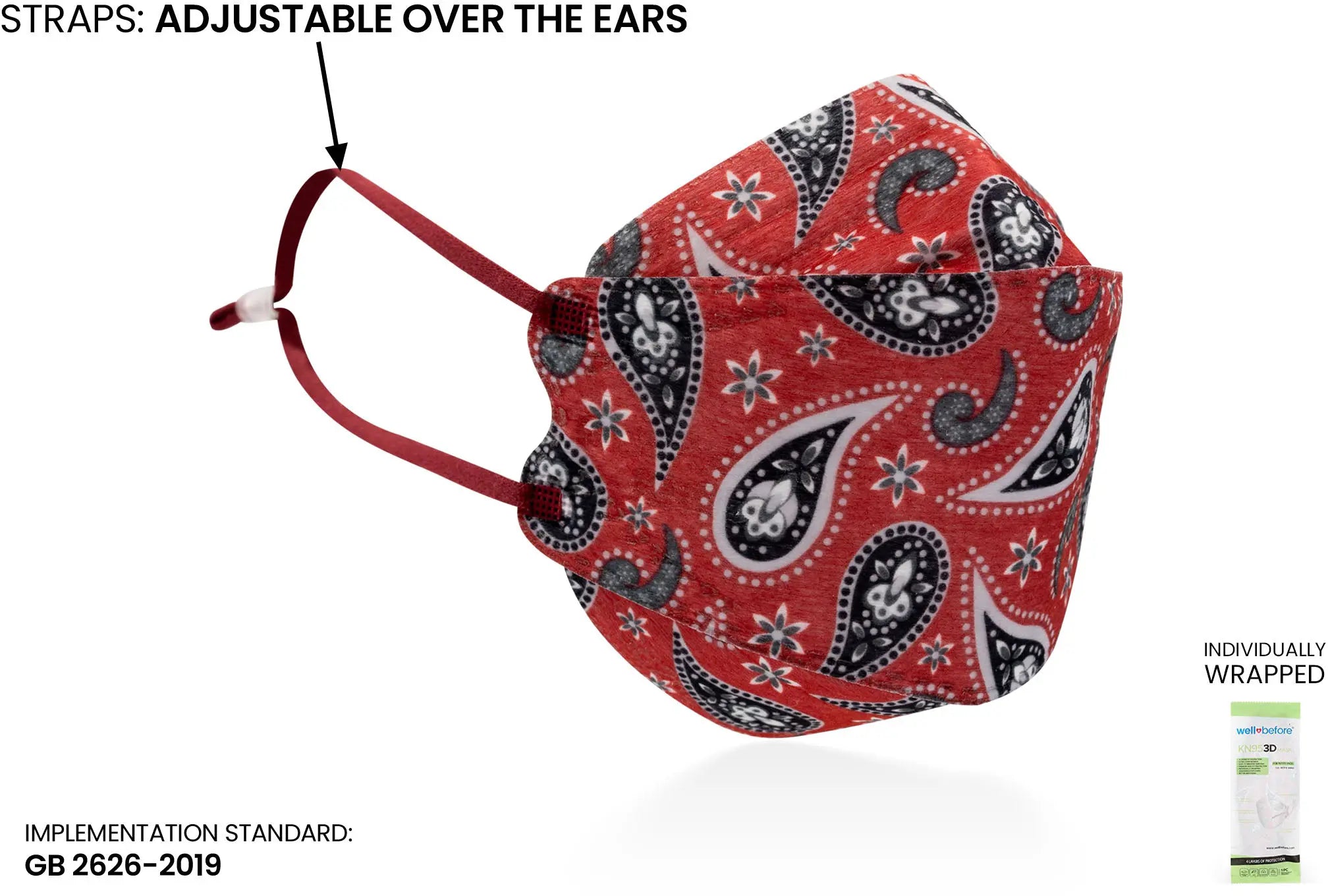 Kids KN95 3D Mask | Individually Wrapped, Elastic Ear Loops - Bag of 10