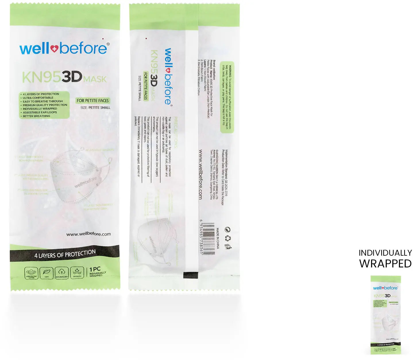 Kids KN95 3D Mask | Individually Wrapped, Elastic Ear Loops - Bag of 10