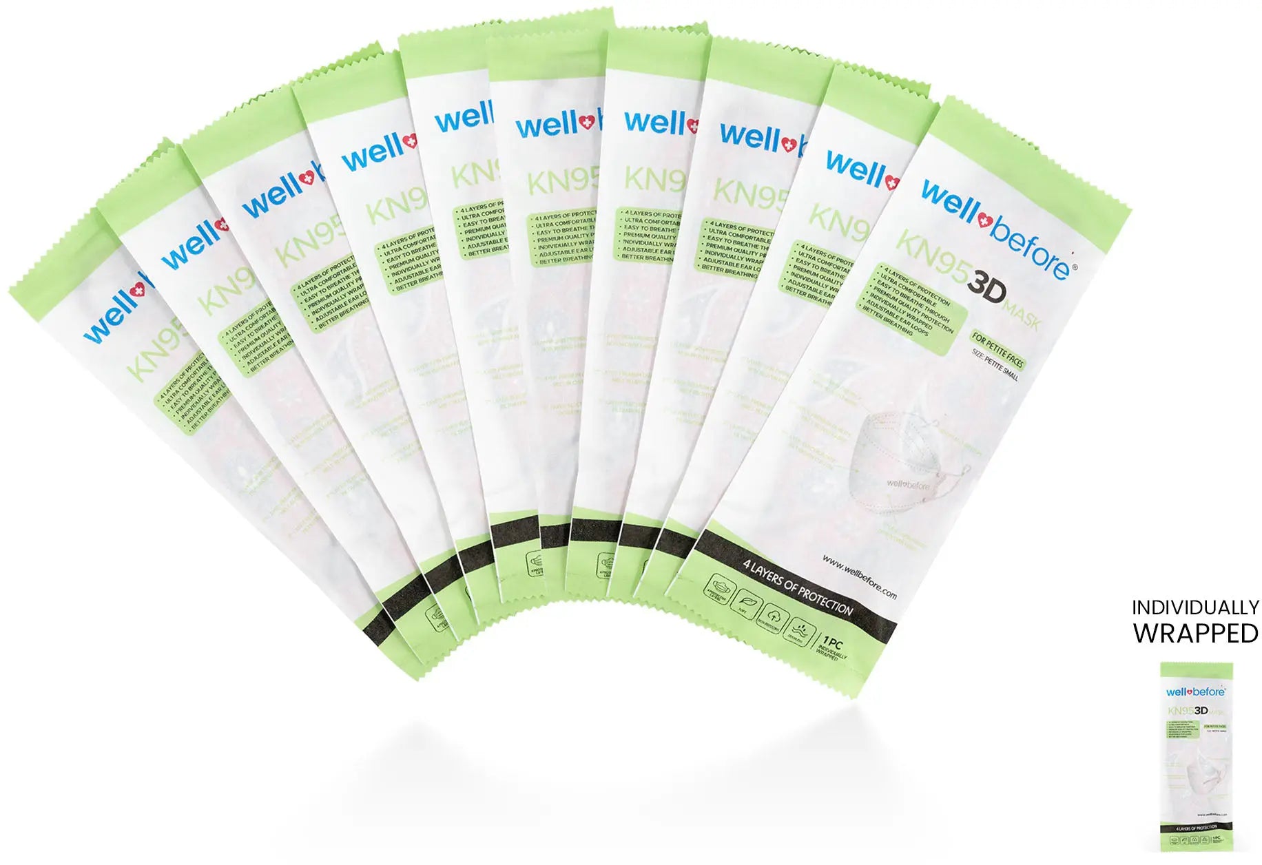 Kids KN95 3D Mask | Individually Wrapped, Elastic Ear Loops - Bag of 10