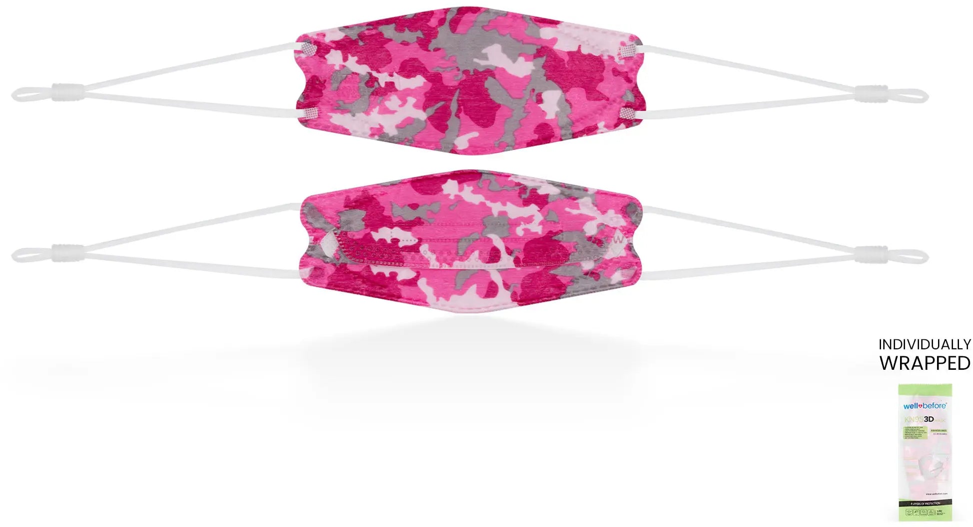 Kids KN95 3D Mask | Individually Wrapped, Elastic Ear Loops - Bag of 10