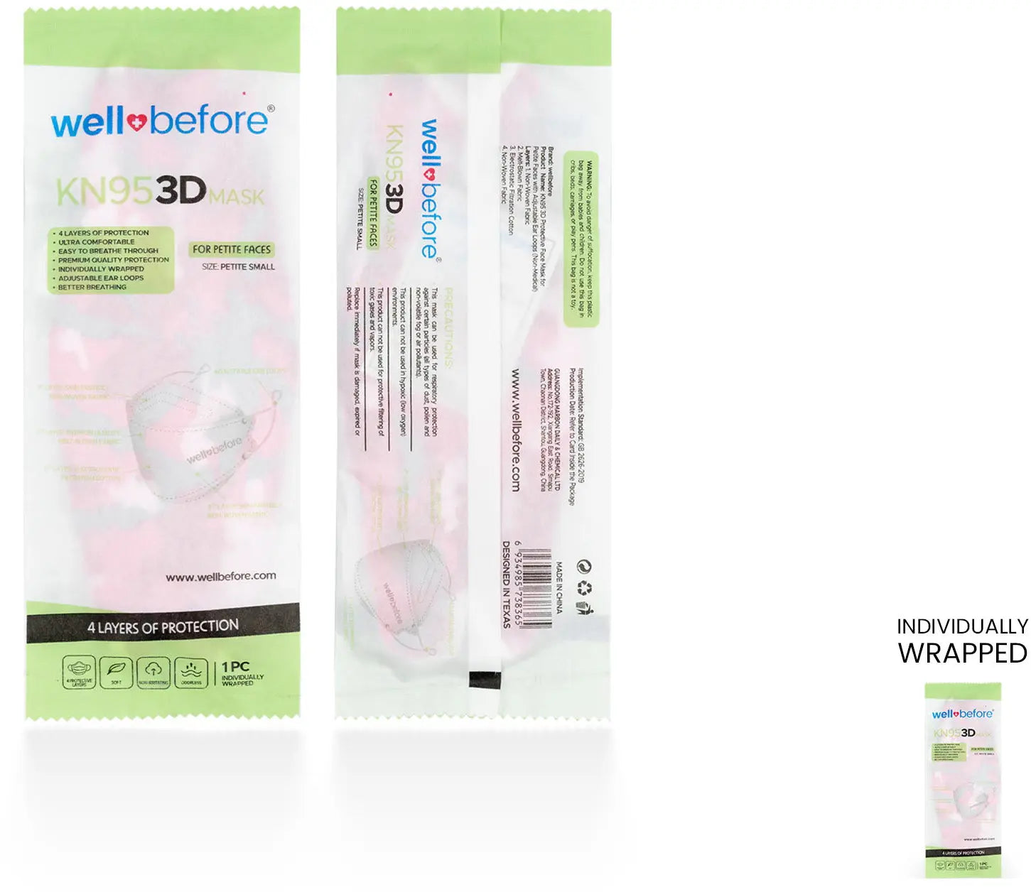 Kids KN95 3D Mask | Individually Wrapped, Elastic Ear Loops - Bag of 10