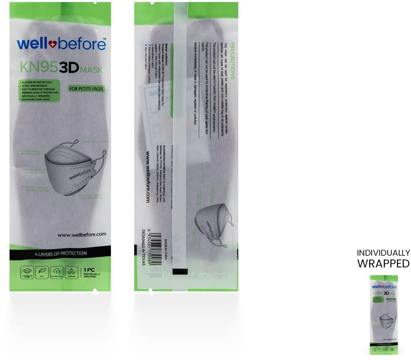 Kids KN95 3D Mask | Individually Wrapped, Elastic Ear Loops - Bag of 10