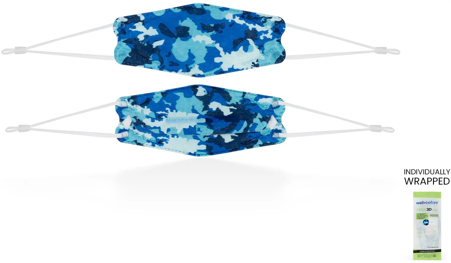 Kids KN95 3D Mask | Individually Wrapped, Elastic Ear Loops - Bag of 10