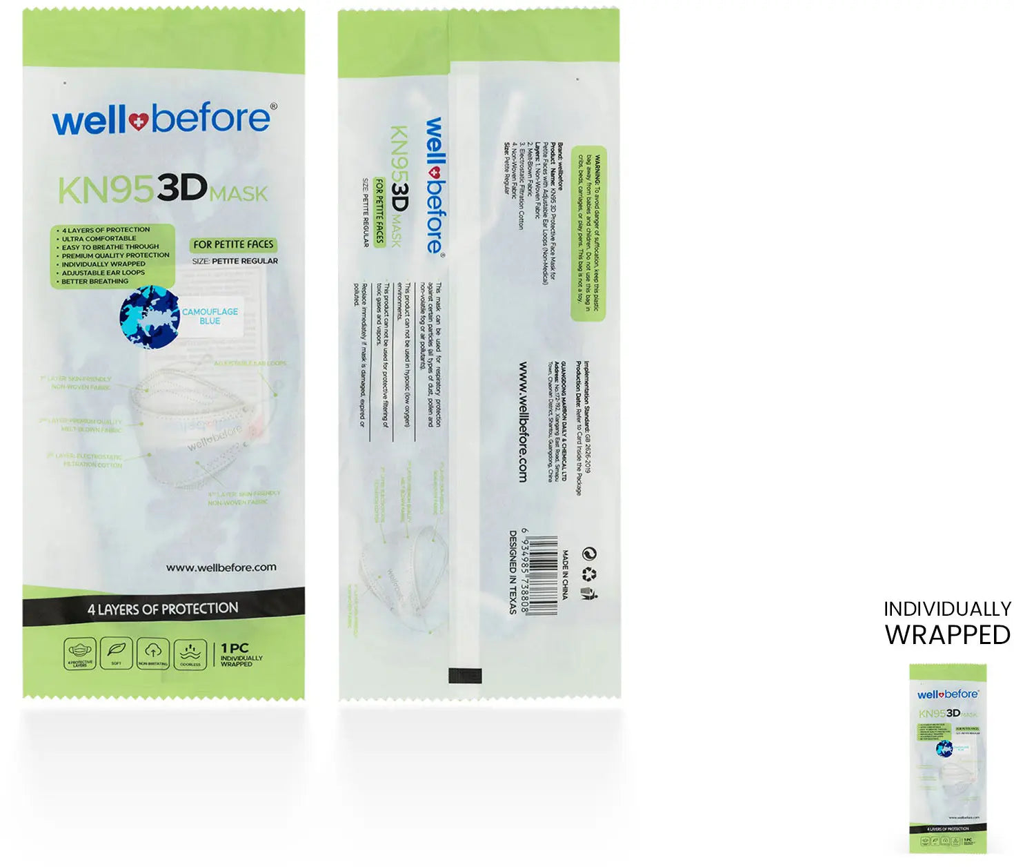 Kids KN95 3D Mask | Individually Wrapped, Elastic Ear Loops - Bag of 10