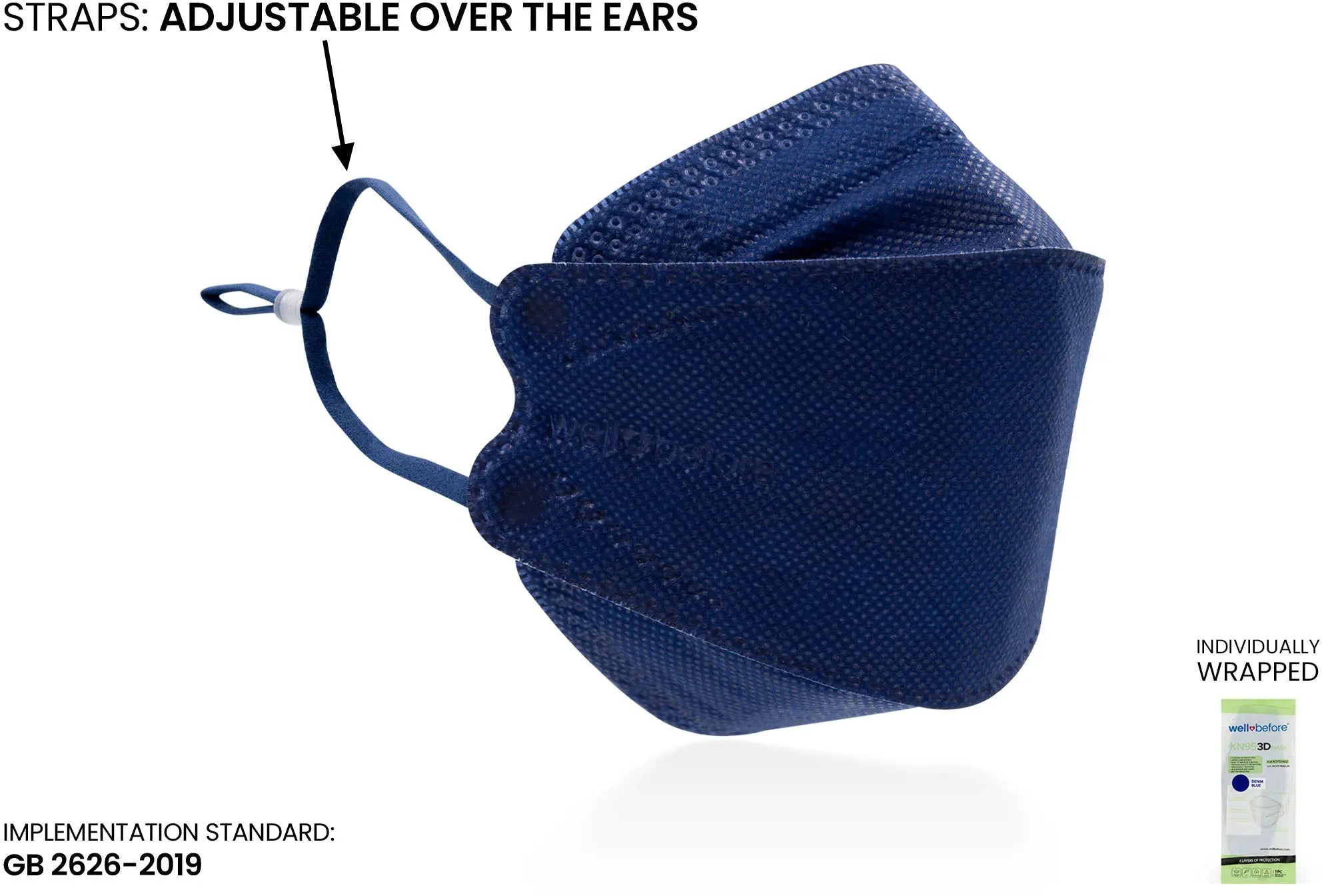 Kids KN95 3D Mask | Individually Wrapped, Elastic Ear Loops - Bag of 10