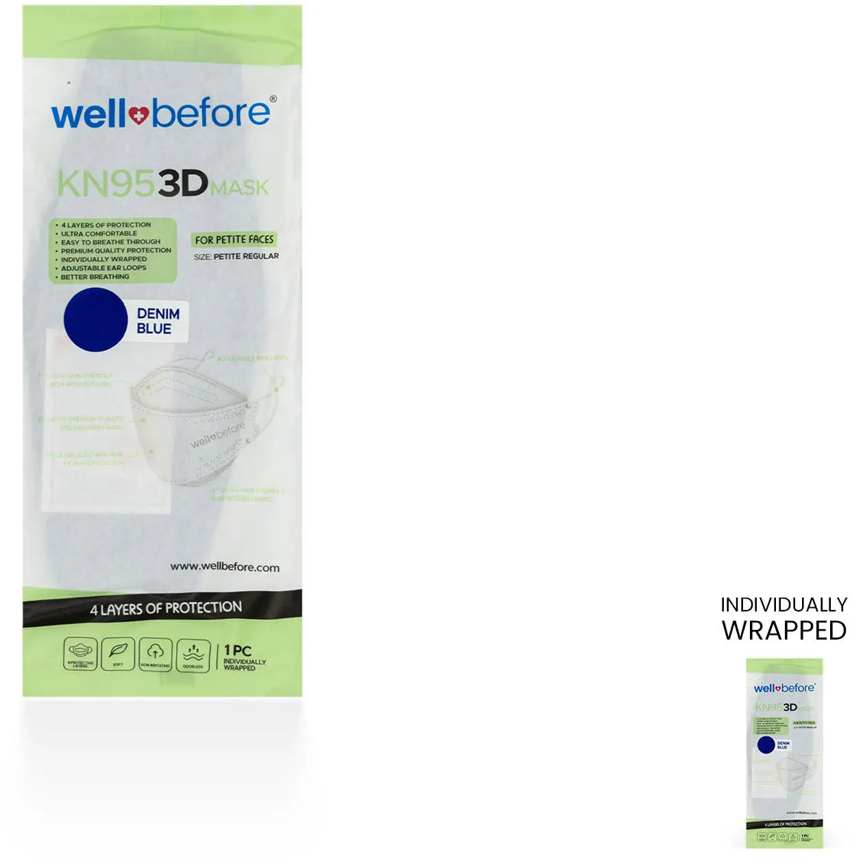 Kids KN95 3D Mask | Individually Wrapped, Elastic Ear Loops - Bag of 10