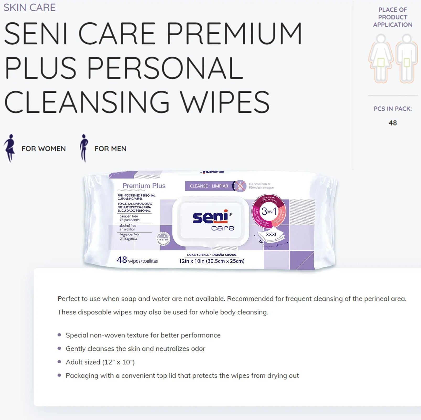 Seni Care Rinse-Free Personal Wipe