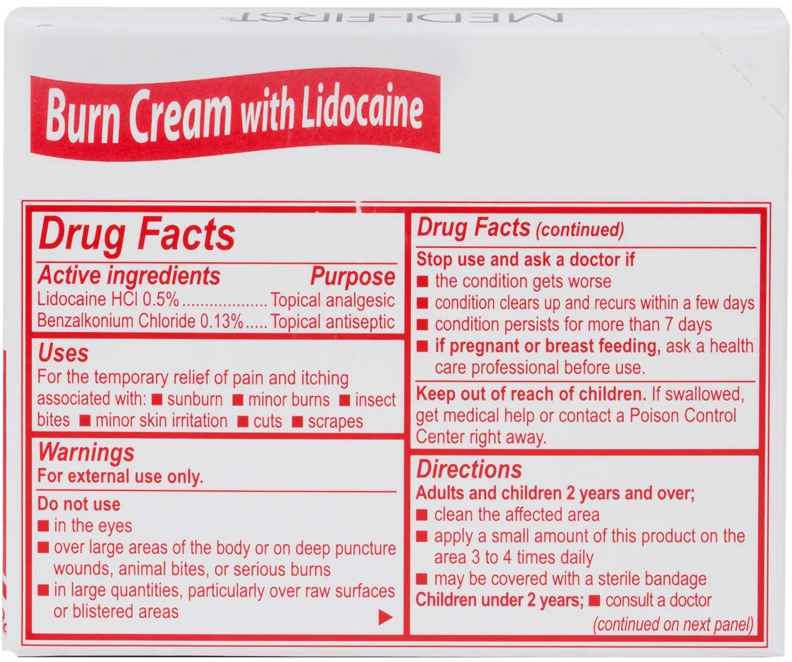 Medi-First Benzalkonium Chloride / Lidocaine Burn Relief