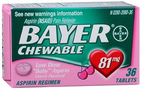 Bayer® 81 mg Aspirin Chewable Tablets, Cherry Flavor, 36 Count