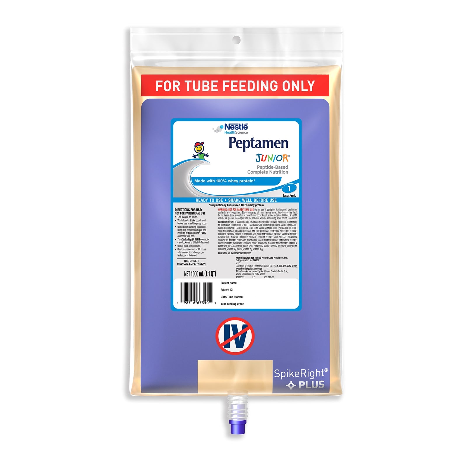 Peptamen Junior Pediatric Tube Feeding Formula Unflavored 1000 mL