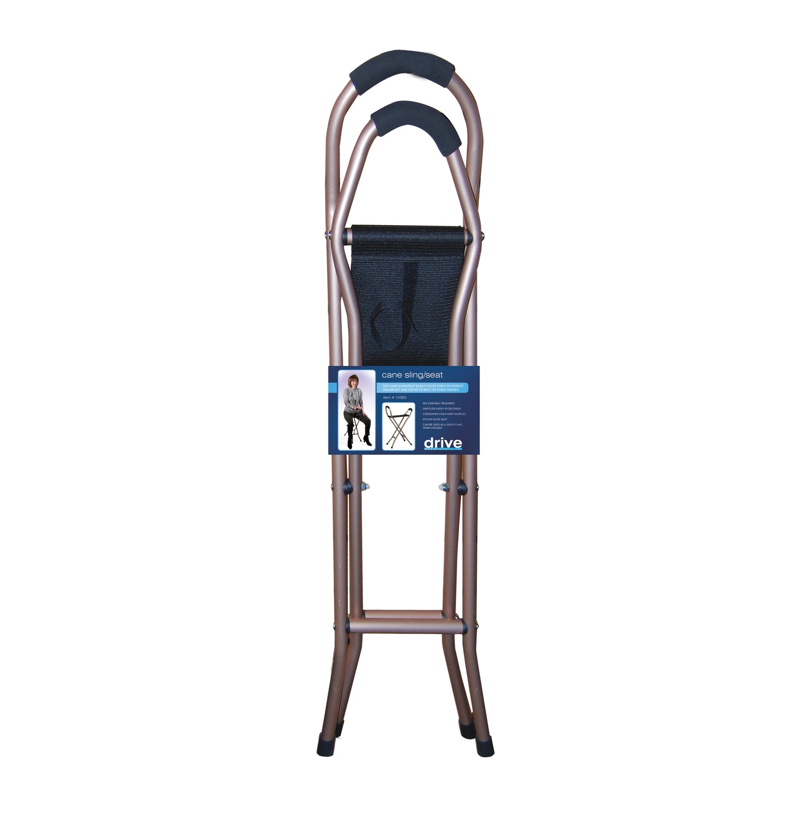 Drive™ Aluminum Quad Cane with Sling Seat - 34 Inch Height, Bronze