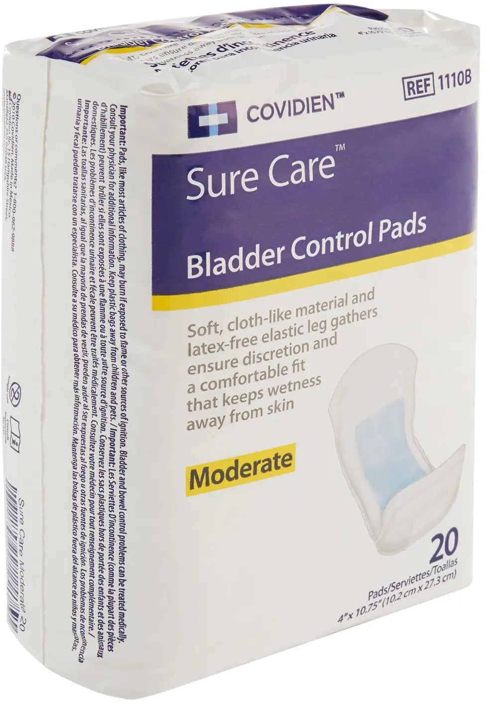 Sure Care Unisex Incontinent Pad Contoured 4 X 14-1/2 Inch 1130A, Extra  Heavy, 42 Ct