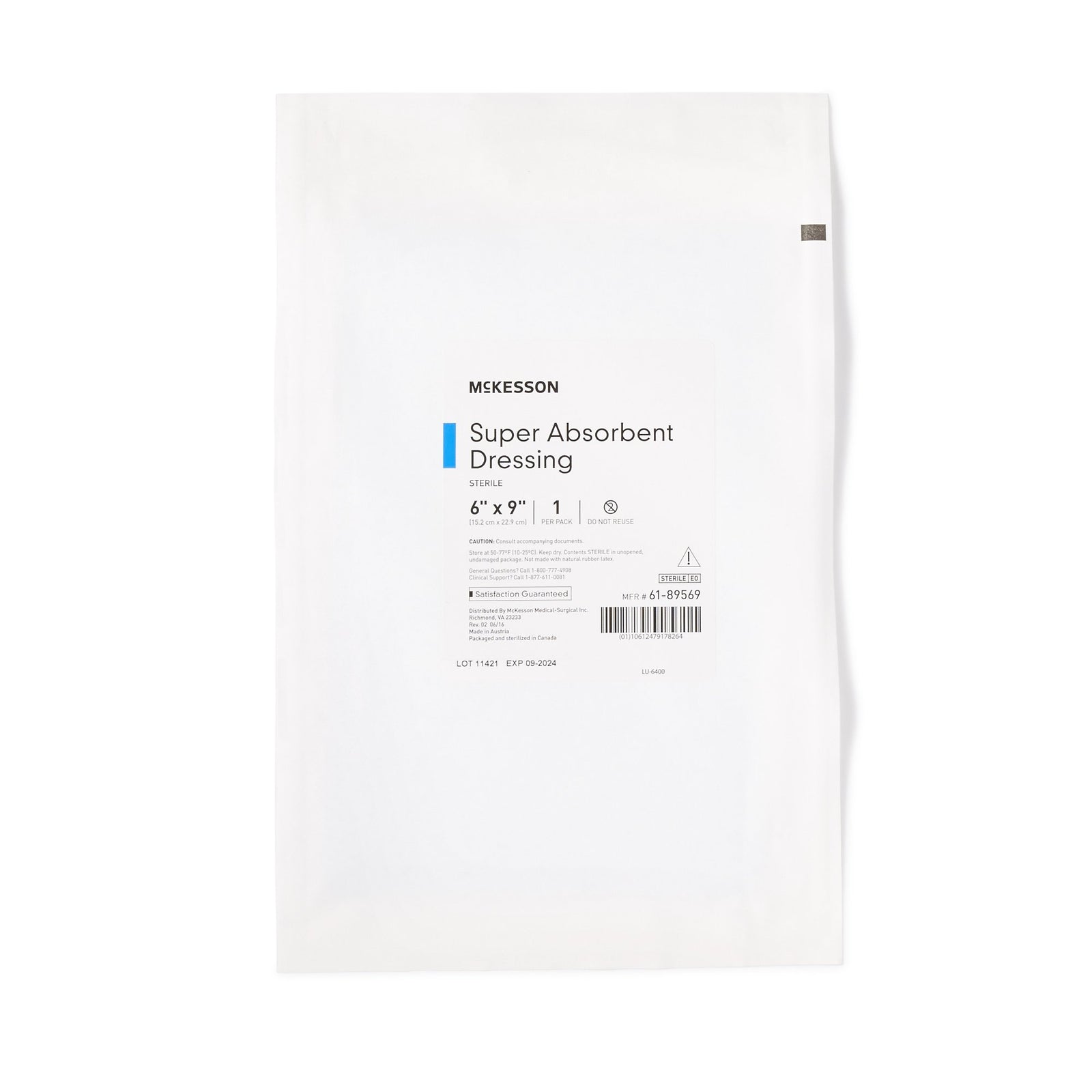 McKesson Super Absorbent Dressing 6 x 9 Inch