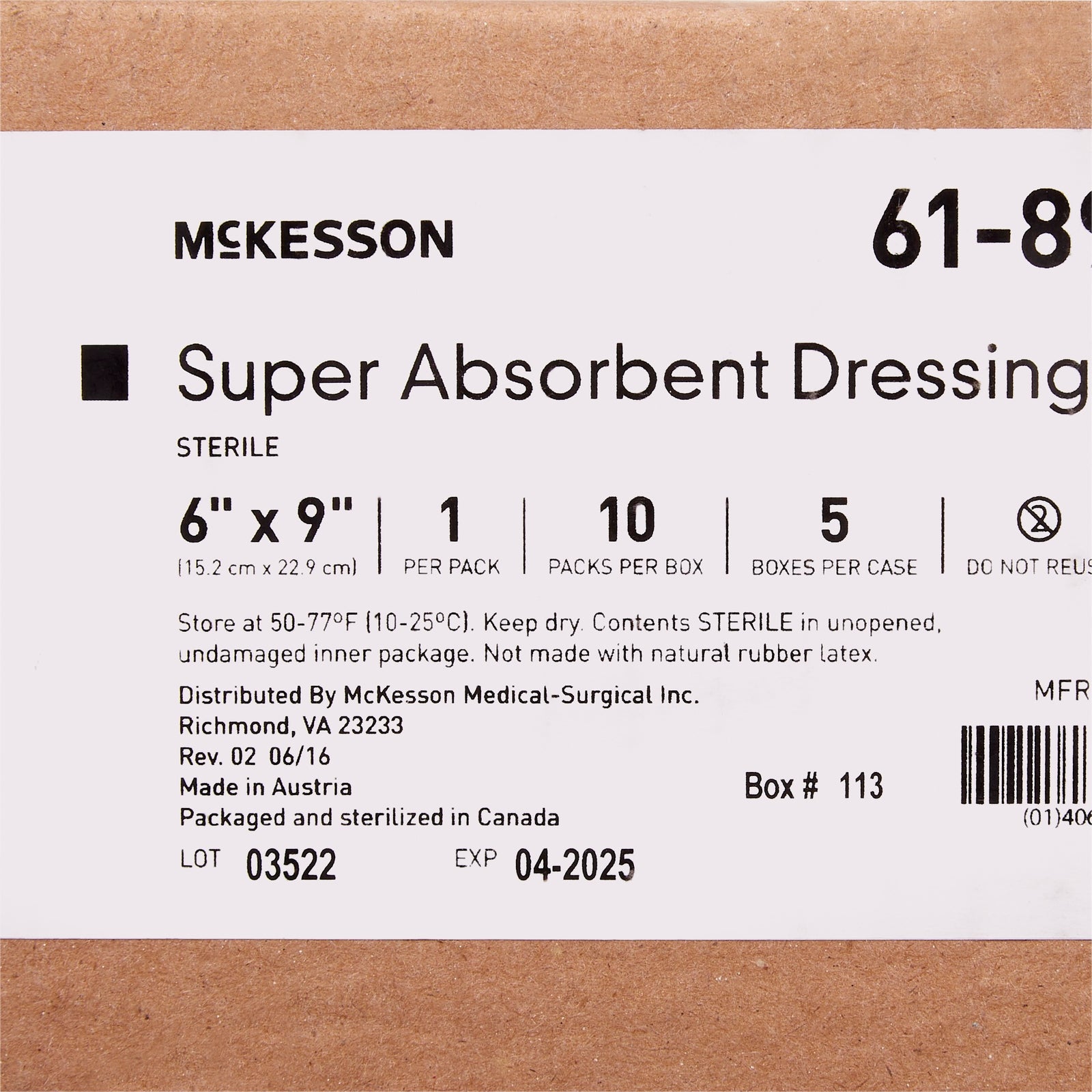 McKesson Super Absorbent Dressing 6 x 9 Inch