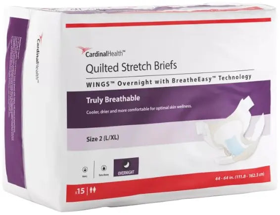 Cardinal Health WINGS Overnight Quilted Stretch Brief with BreatheEasy Technology