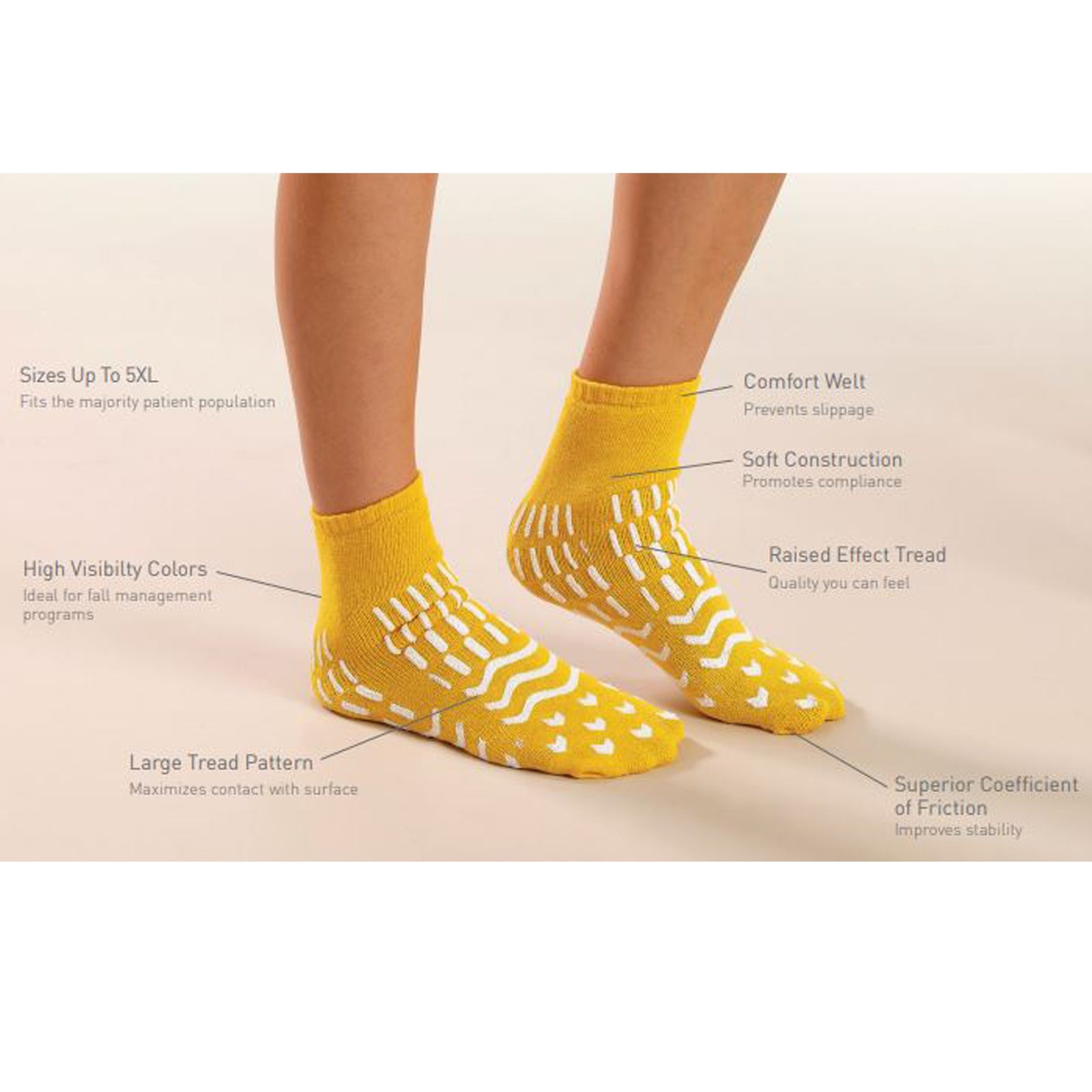 Care-Steps Risk Management Slipper Socks Medium Yellow