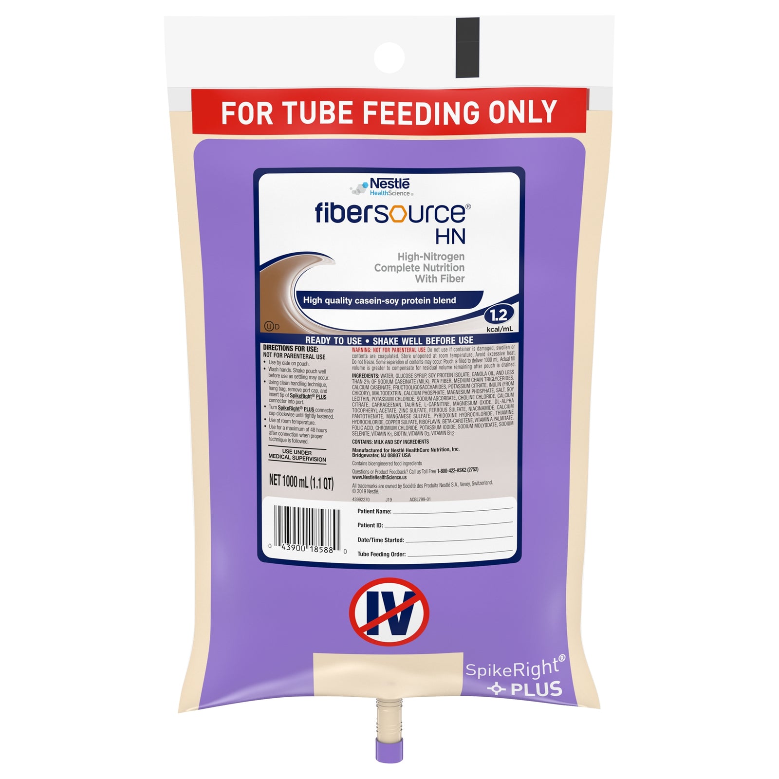 Fibersource® HN Unflavored Tube Feeding Formula 1000 mL