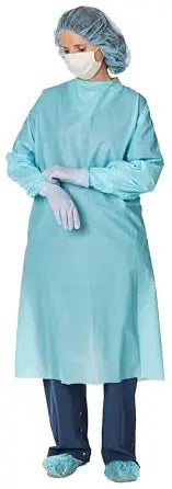 Cardinal Health Impervious Plastic Gown with Thumbhooks, Universal Size, Blue