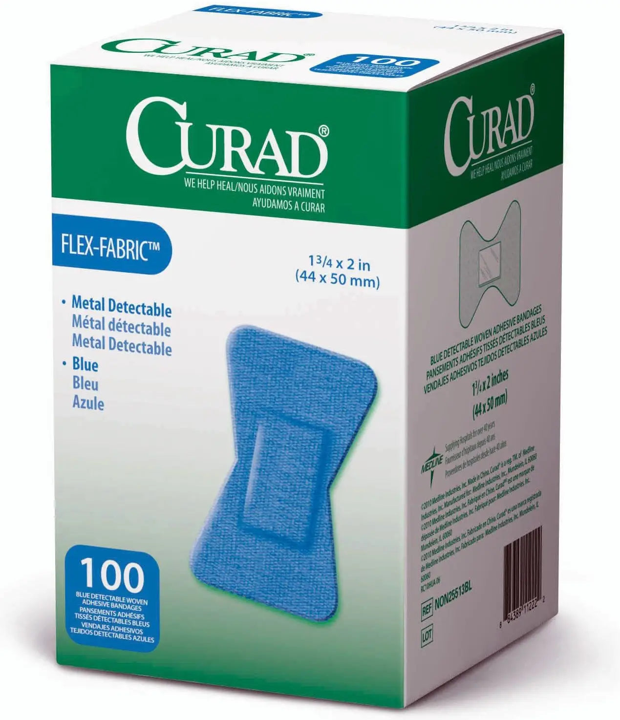 Curad Food Service Metal-Detectable Fabric Adhesive Bandage for Fingertips, Blue, 2" x 1.75"