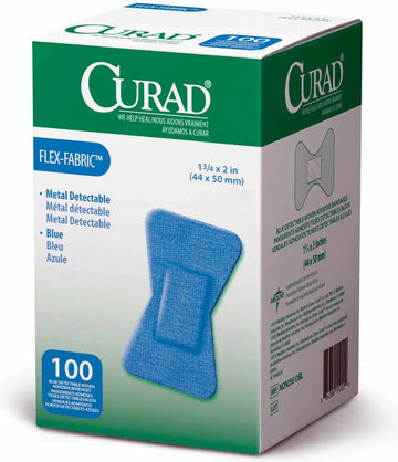 Curad Food Service Metal-Detectable Fabric Adhesive Bandage for Fingertips, Blue, 2
