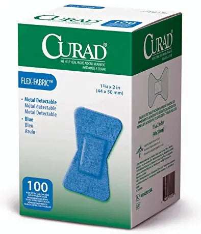 Curad Food Service Metal-Detectable Fabric Adhesive Bandage for Fingertips, Blue, 2" x 1.75"