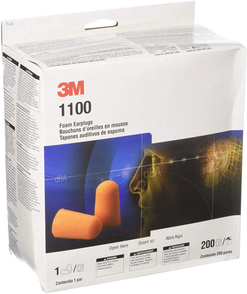3M Foam Earplugs 1100, Uncorded, NRR 29 dB, Orange