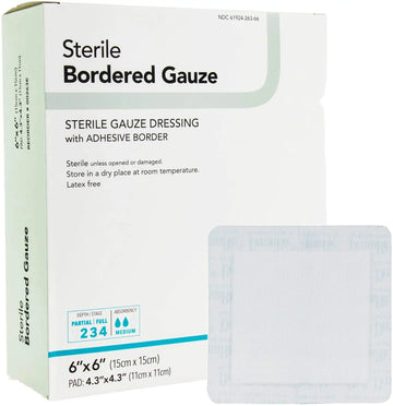 DermaRite Sterile Border Gauze with Adhesive Border, 6