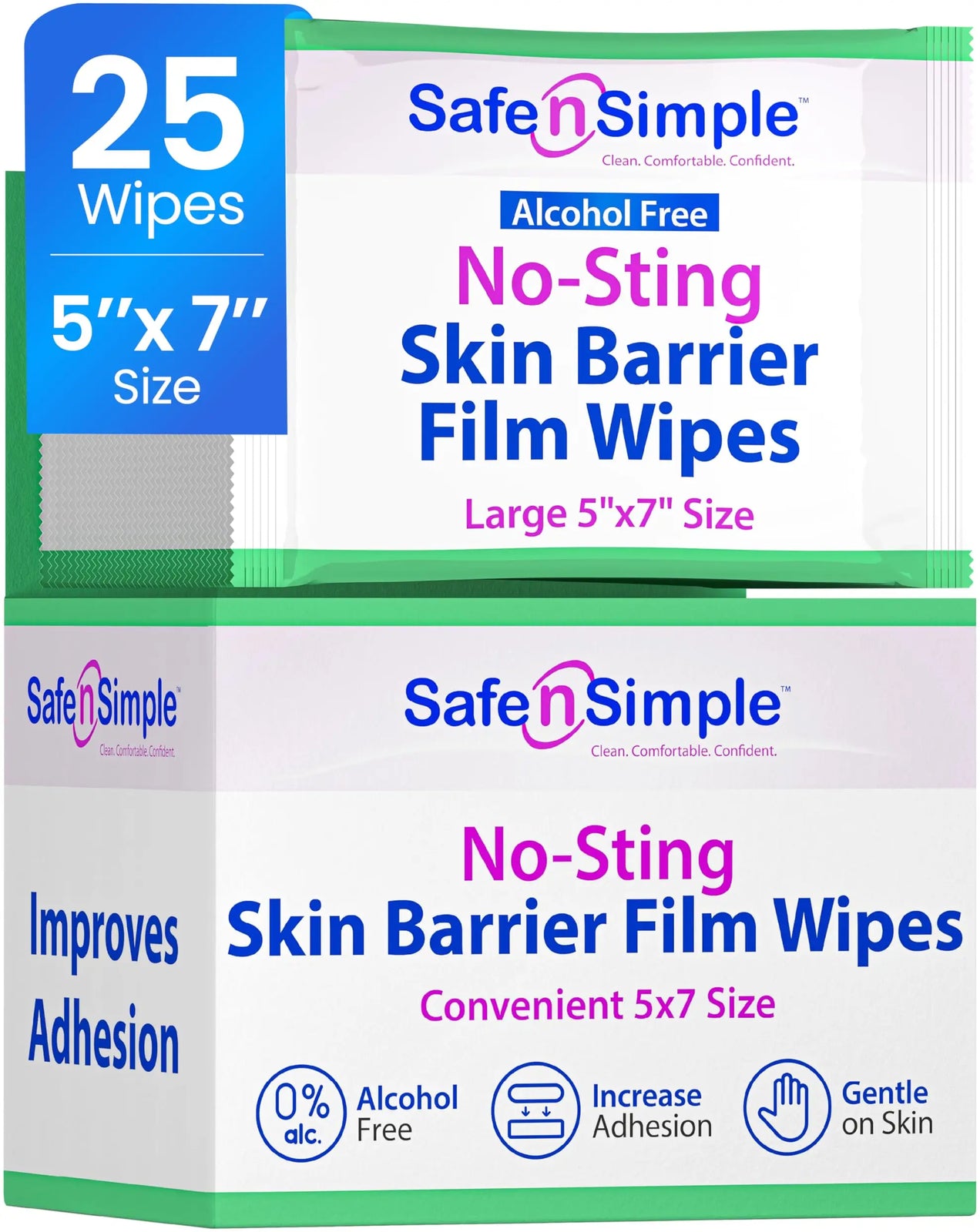 Safe N Simple No Sting Skin Barrier Wipes, 5" x 7"