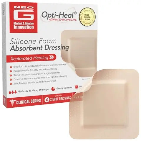 Neo G Silicone Foam Absorbent Dressing, 4" x 4"