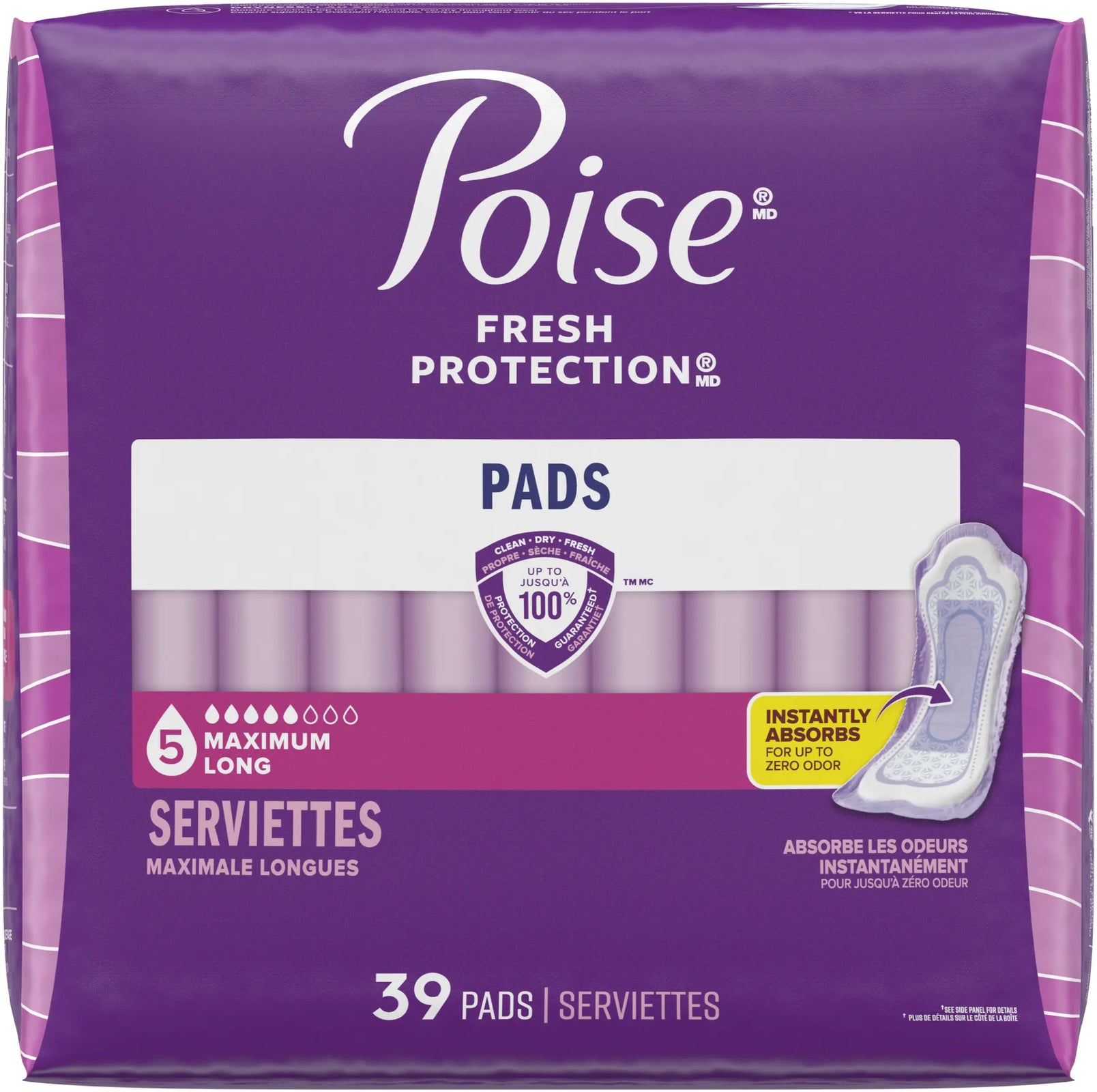 Poise Ultra Plus Incontinence Pads with Side Shields, Maximum Absorbency, 14.37" Length