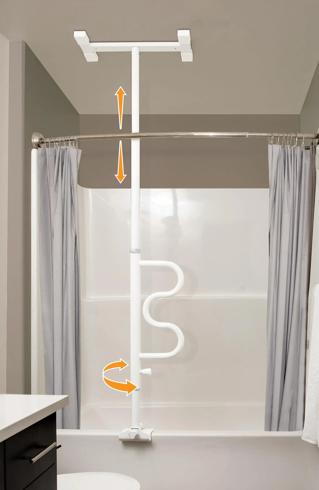 Stander Bathtub Security Pole with Curved Grab Bar