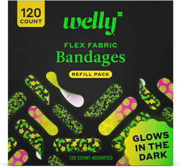 Welly Health Glow-in-the-Dark Flex Fabric Bandages, Box of 120