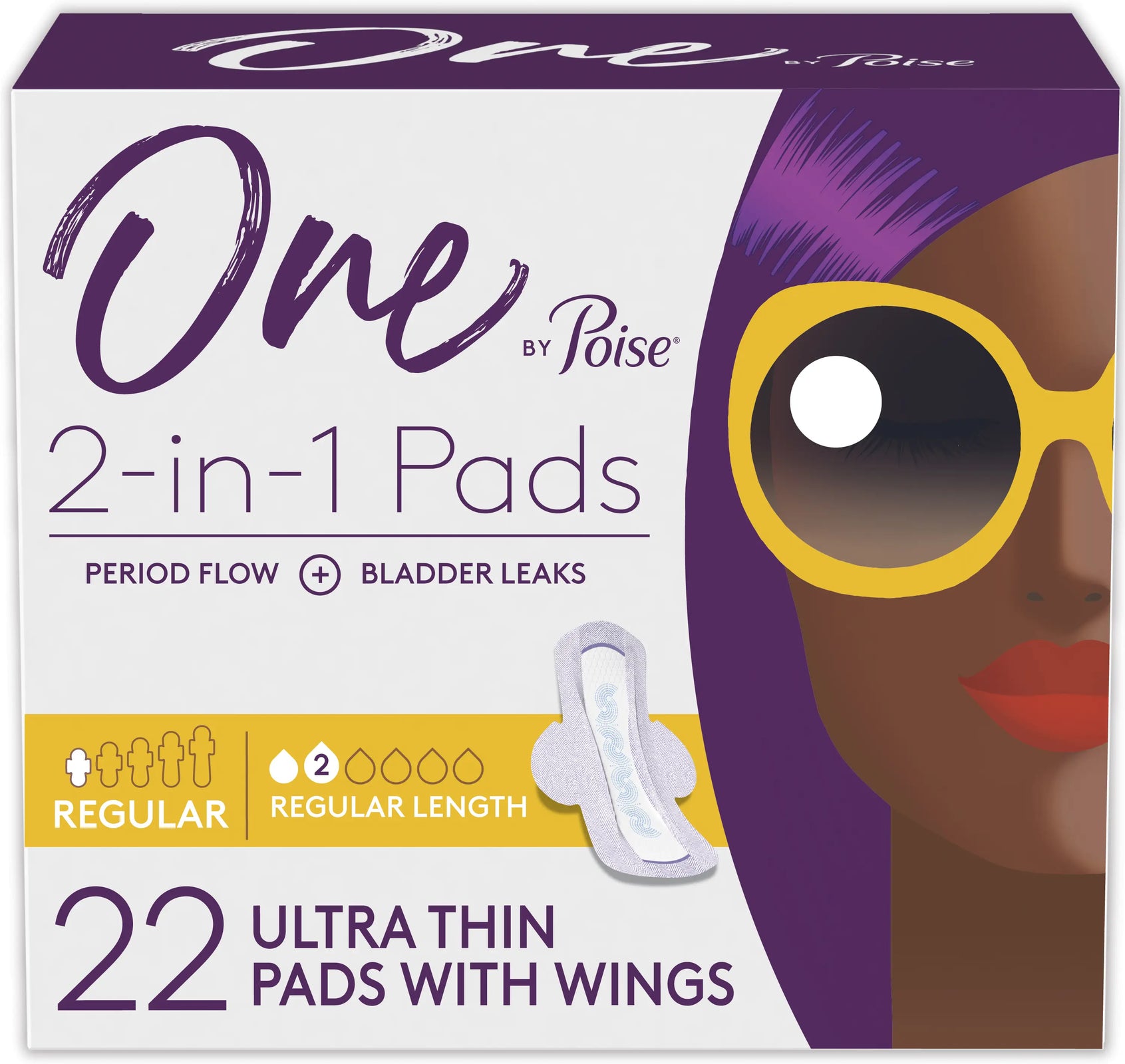 One by Poise Supreme Ultrathin Regular Wing Pads - 22 Count