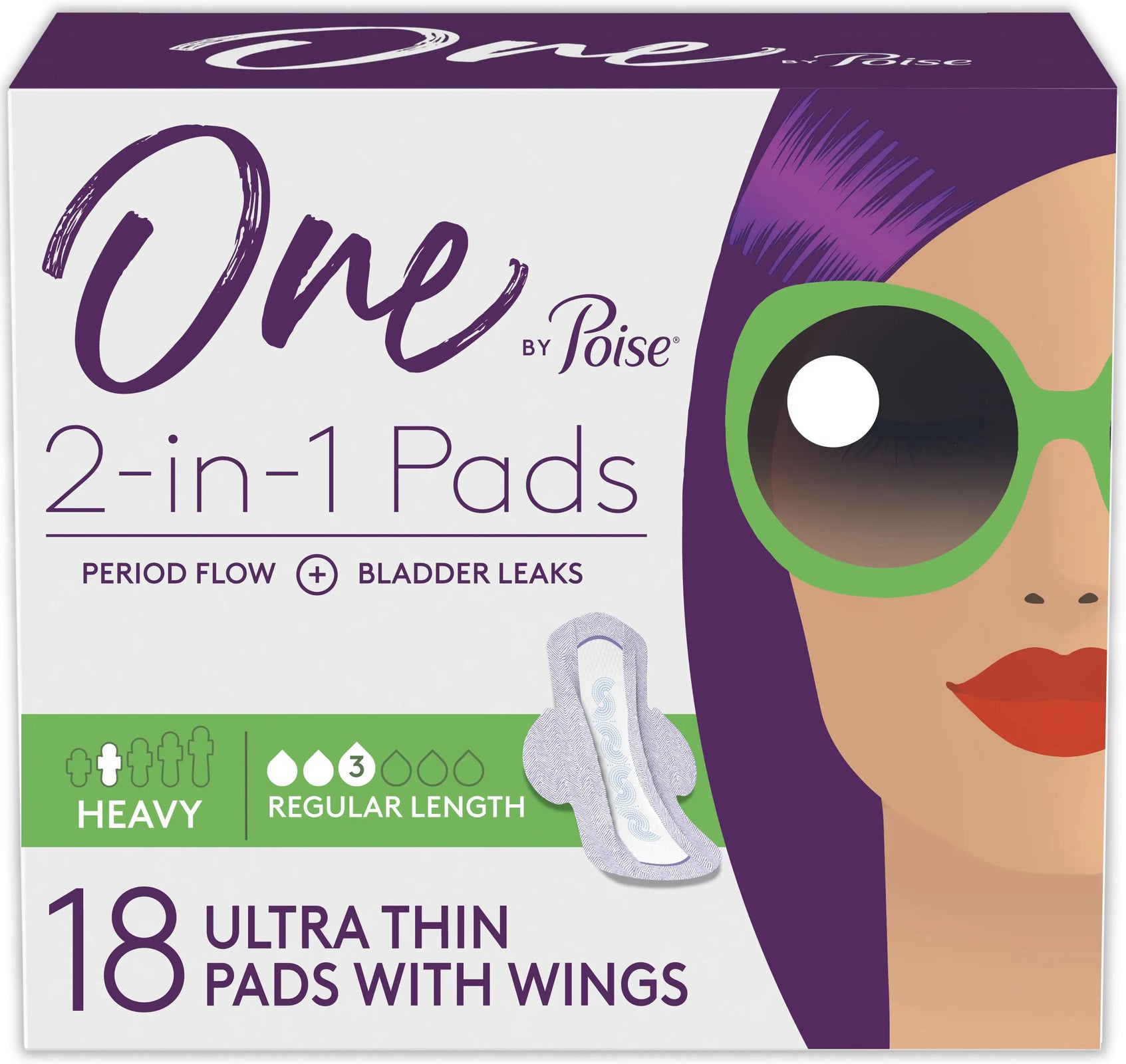 One by Poise Supreme Ultrathin Heavy Wing Pads, 18 Count