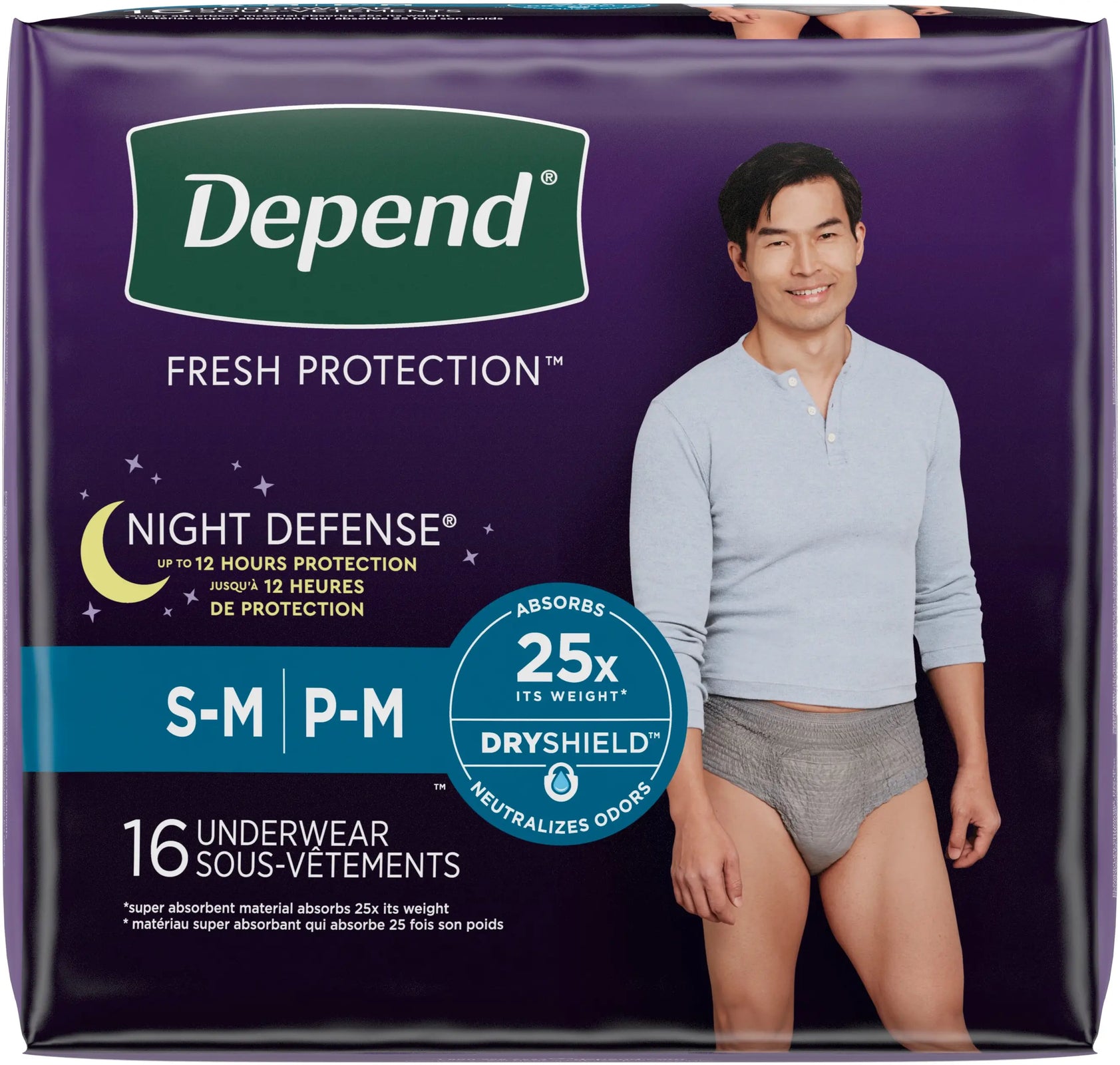 Depend Night Defense Overnight Underwear for Men, Small/Medium