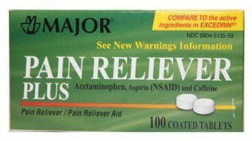 Major Pain Reliever Plus Tablets, 250 mg/250 mg/65 mg, 100 Count