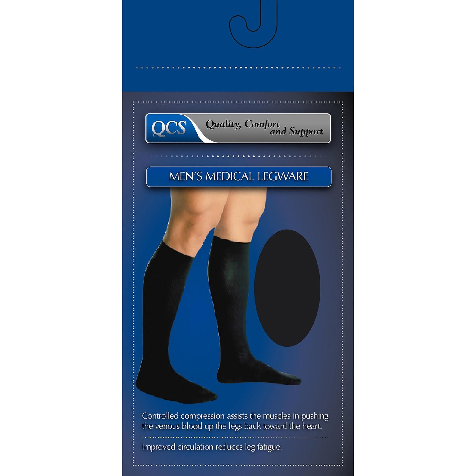 QCS Men's Medical Legware Support Socks, Black, X-Large