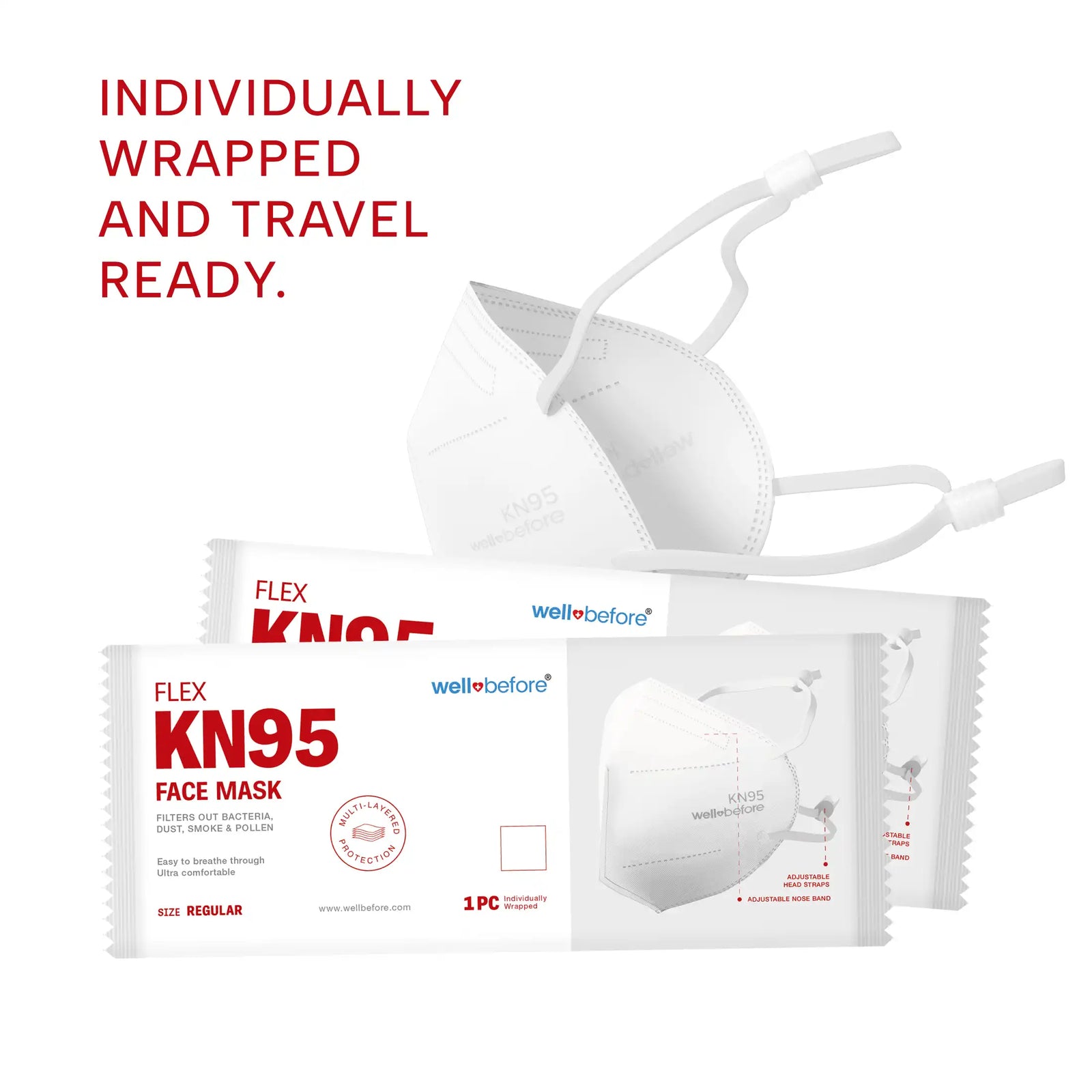 KN95 Face Mask | Individually Wrapped, Elastic Ear Loops - Bag of 10