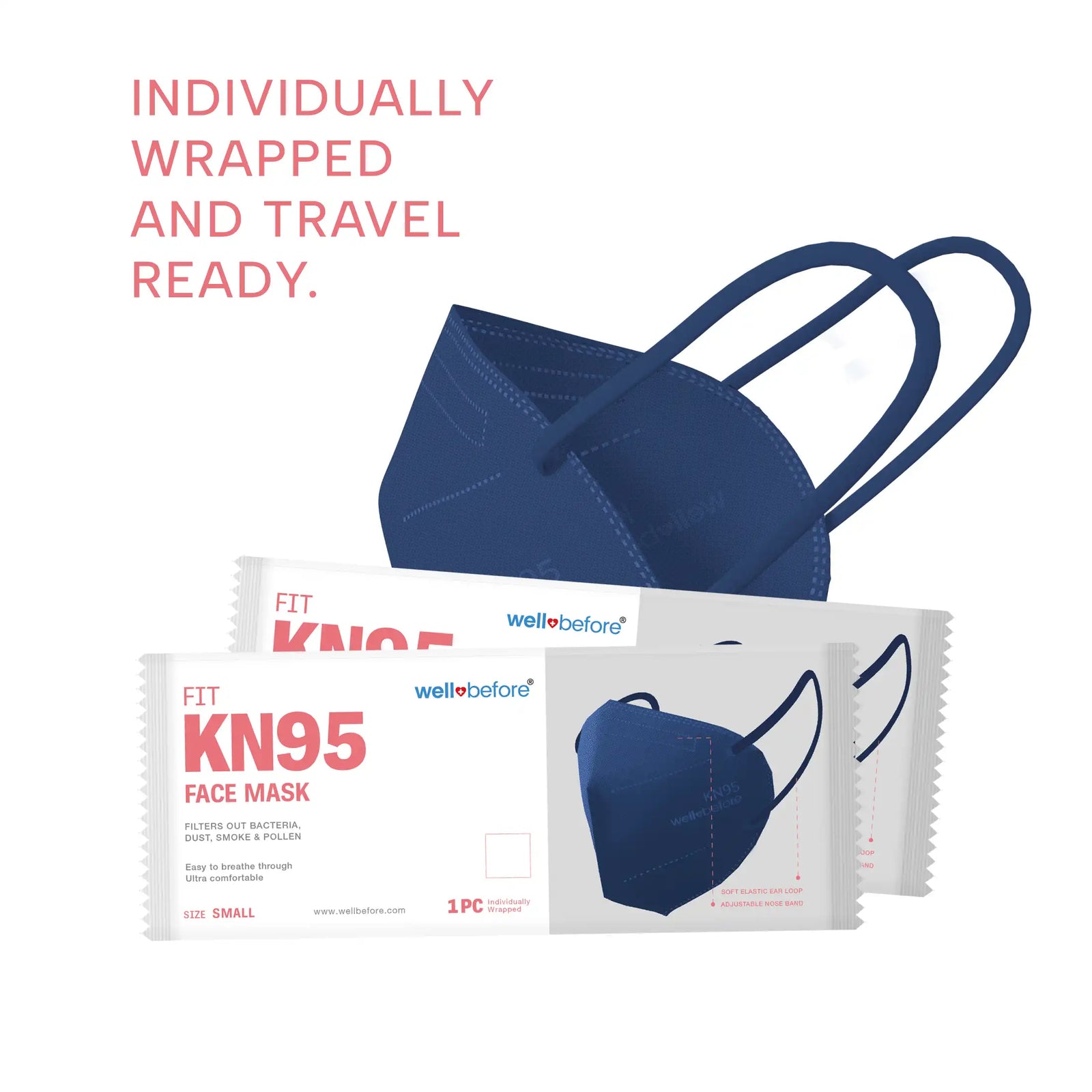 KN95 Face Mask | Individually Wrapped, Elastic Ear Loops - Bag of 10