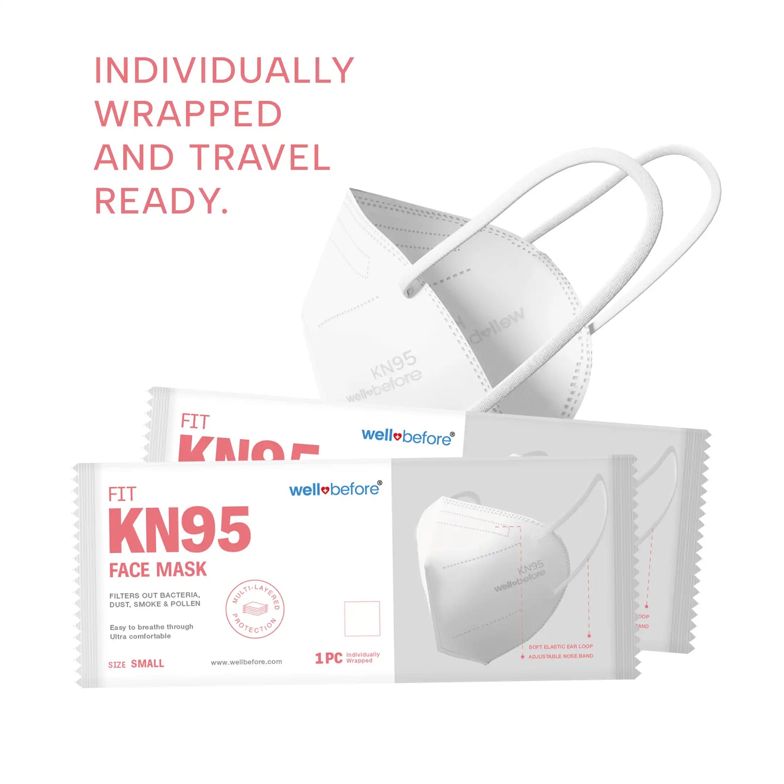 KN95 Face Mask | Individually Wrapped, Elastic Ear Loops - Bag of 10