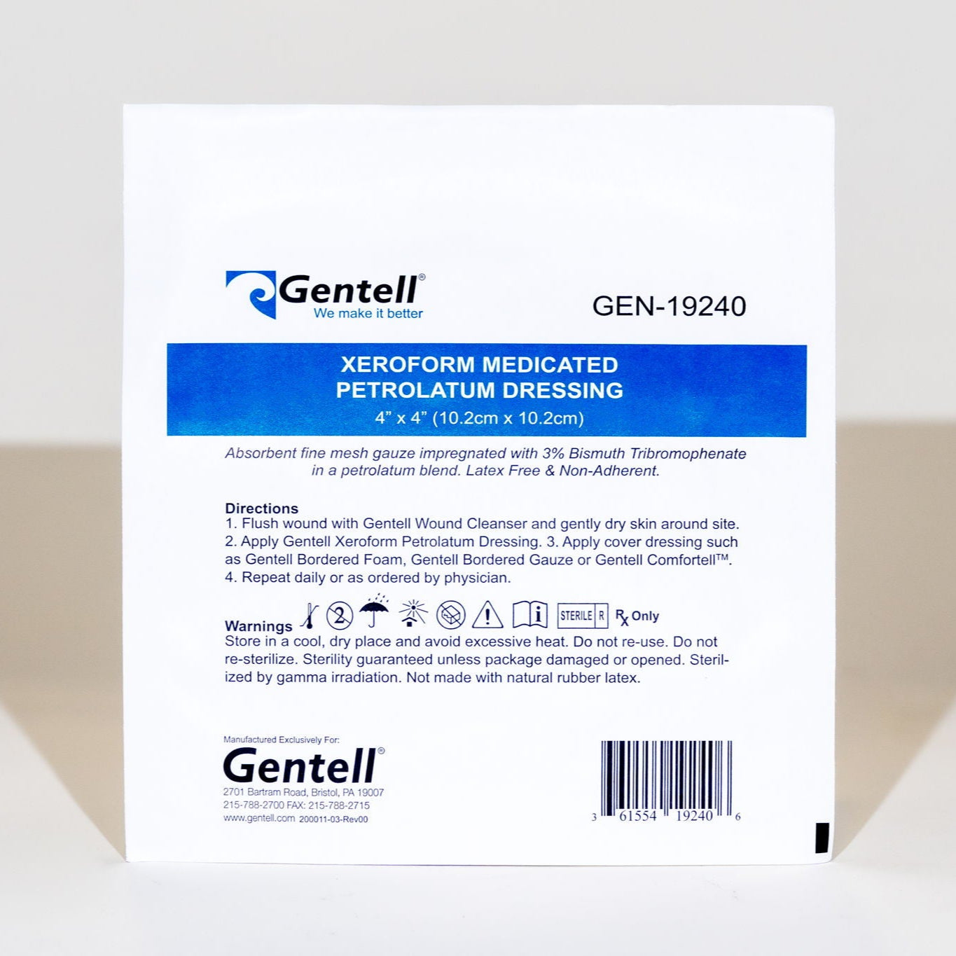 Gentell XeroForm Medicated Petrolatum Dressing, 4 x 4 Inch