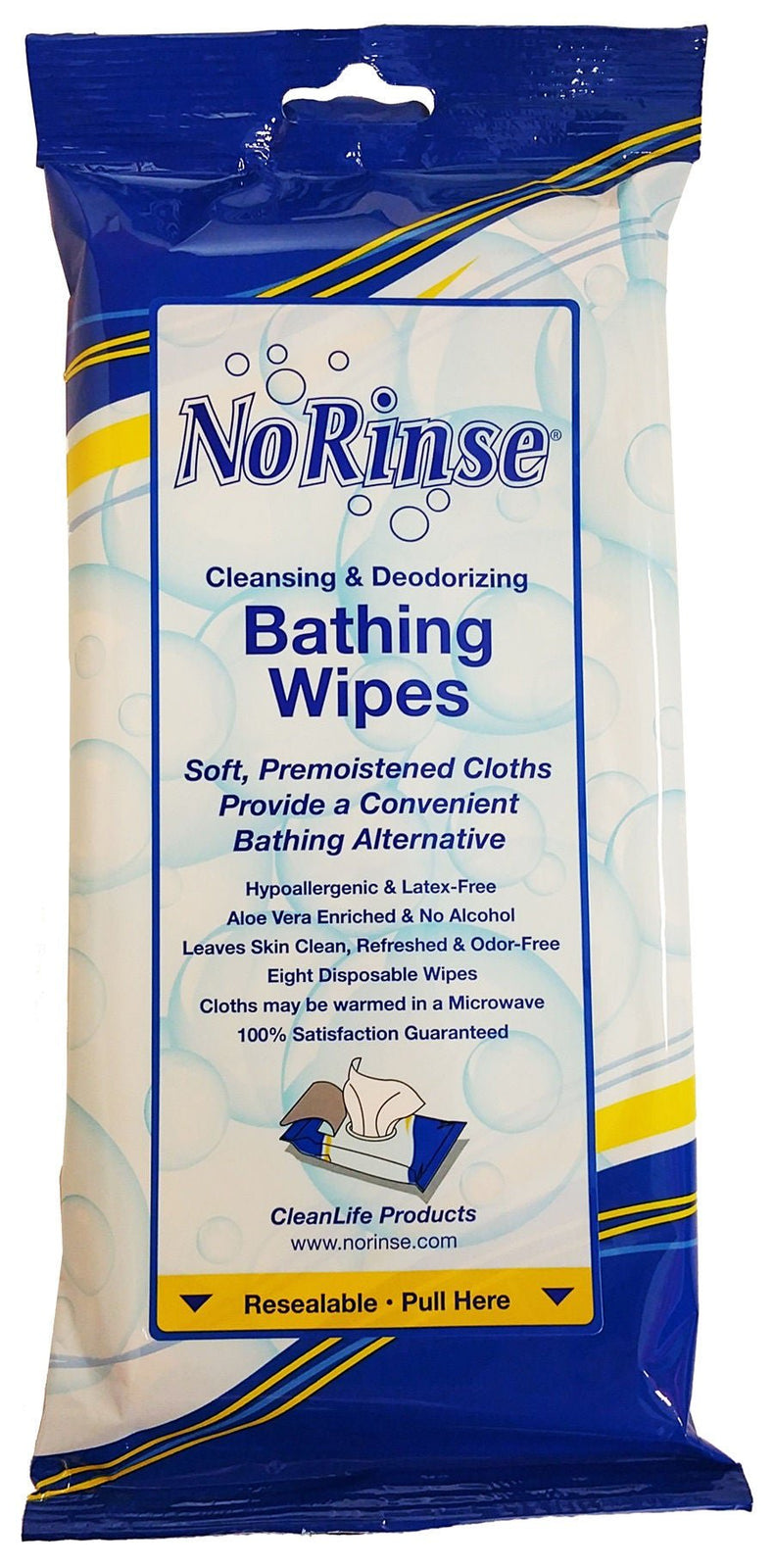 No-Rinse Cleansing & Deodorizing Bathing Wipes, 8 Count