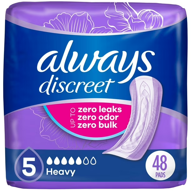 Always Discreet Incontinence Pads, Heavy Absorbency, Regular Length, 48 ct