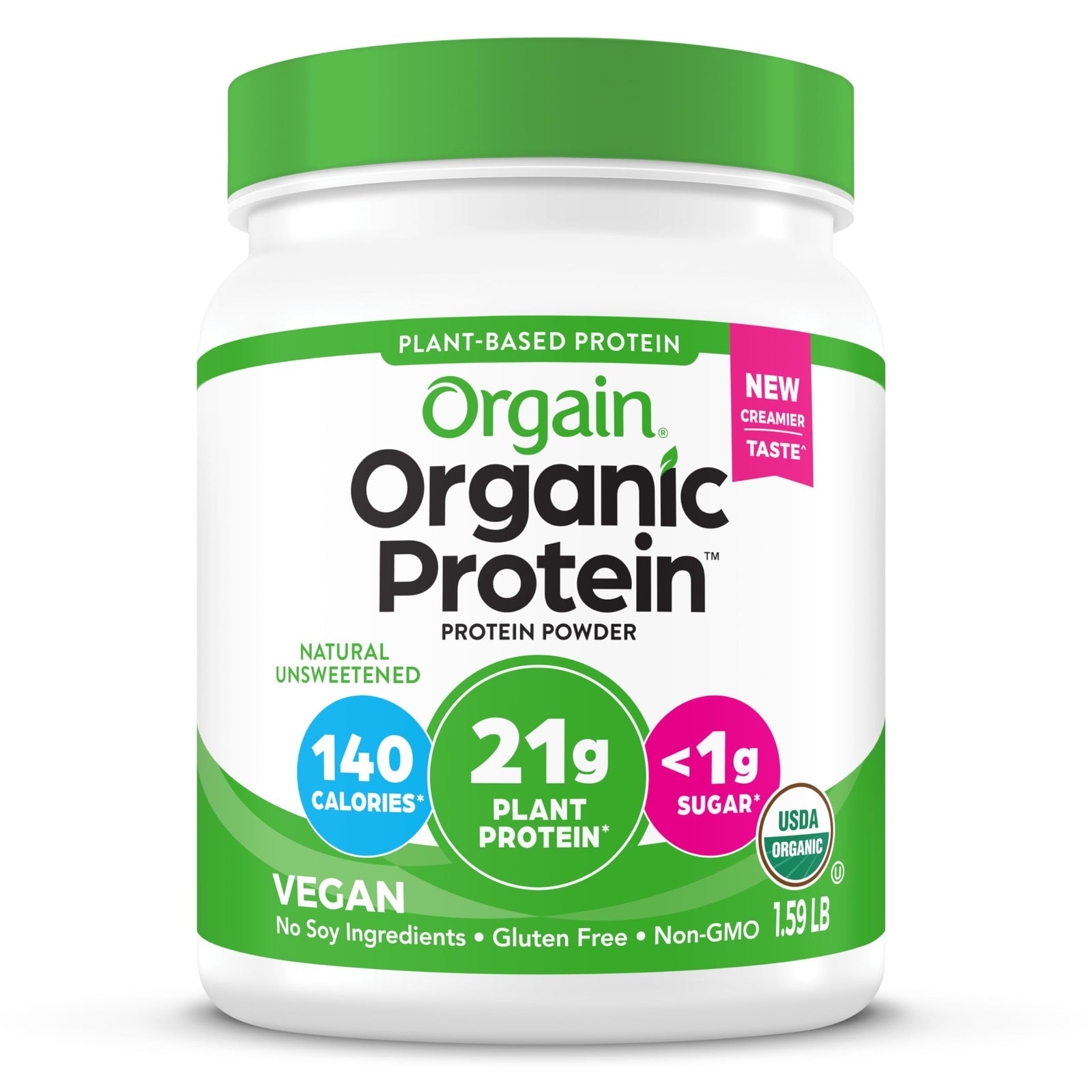 Orgain Organic Plant-Based Protein Powder, Natural Unsweetened, 25.3 oz