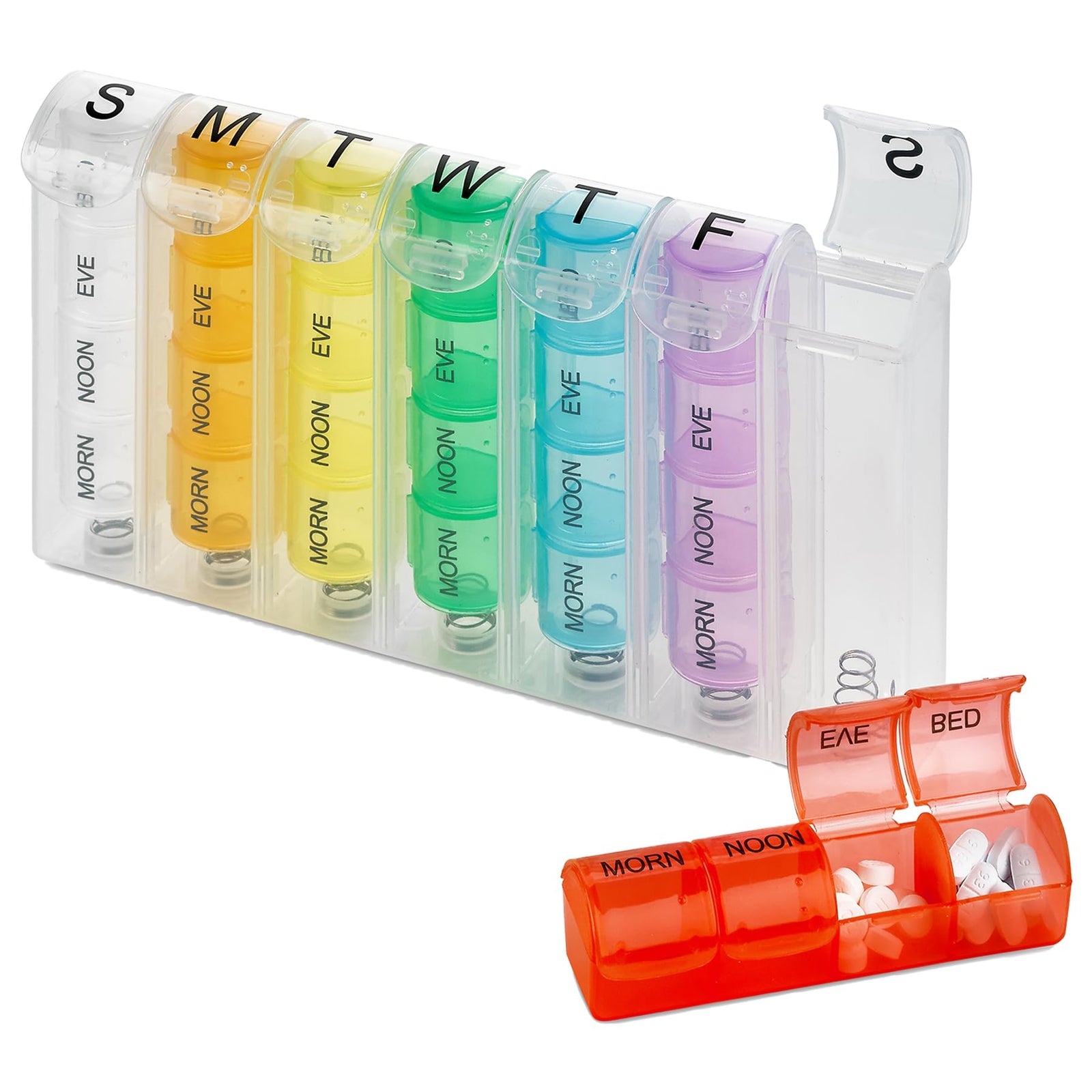 Jobar Pop-Up Weekly Pill Organizer with 4 Daily Compartments