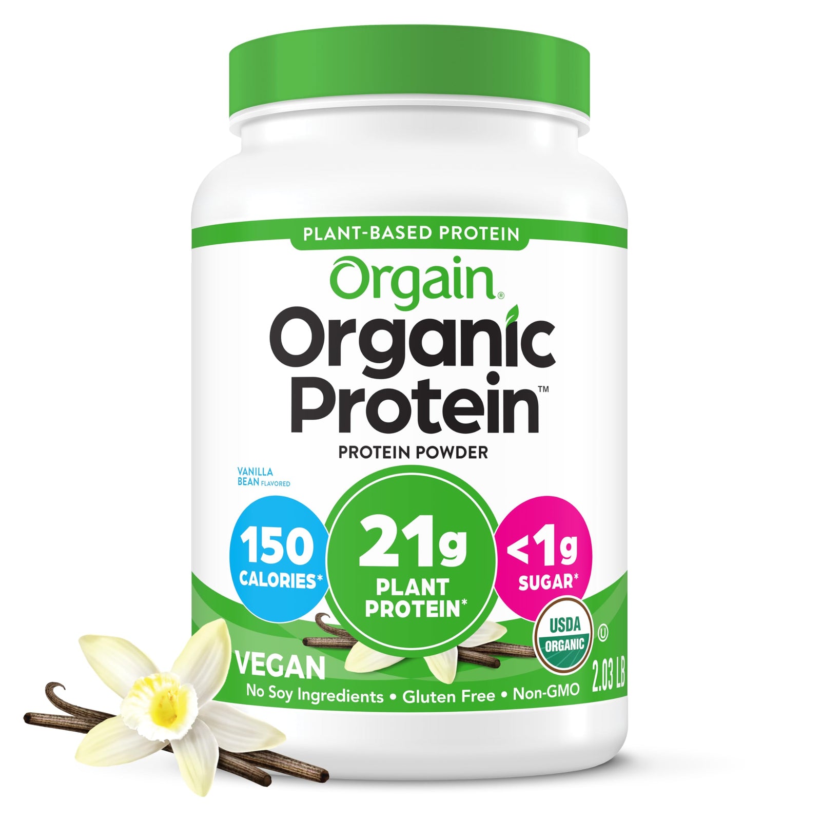 Orgain Plant Based Organic Protein Powder, Sweet Vanilla Bean, 32.4 oz