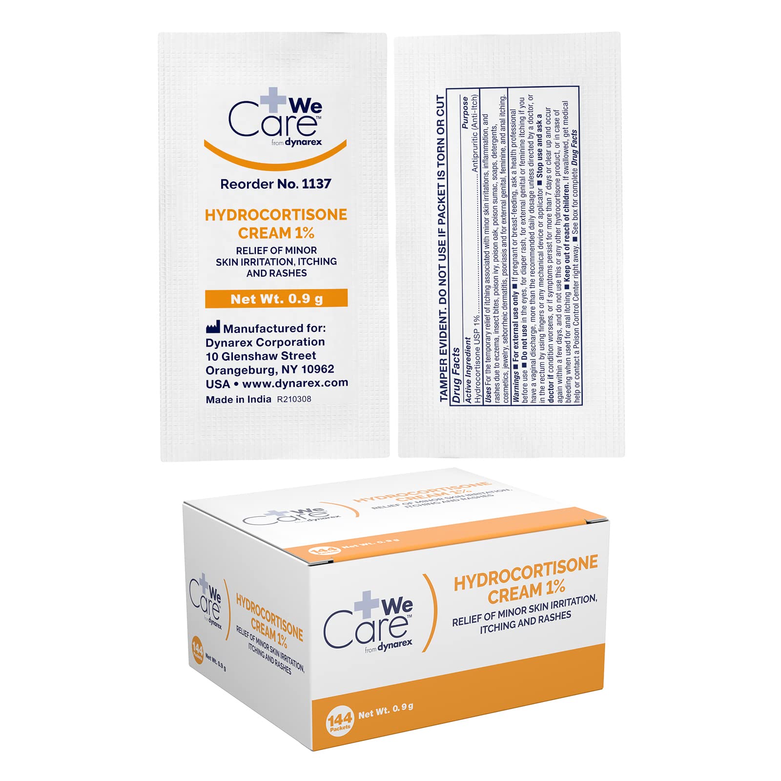 Dynarex 1% Hydrocortisone Cream 0.9 g Foil Packets (Box of 144)