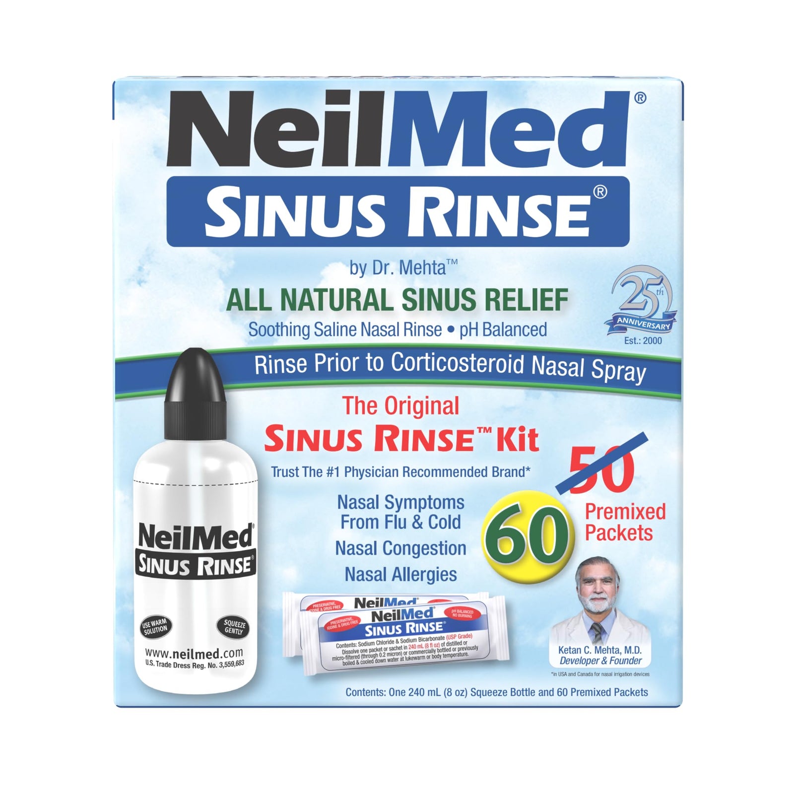 NeilMed Sinus Rinse Starter Kit with 50 Packets